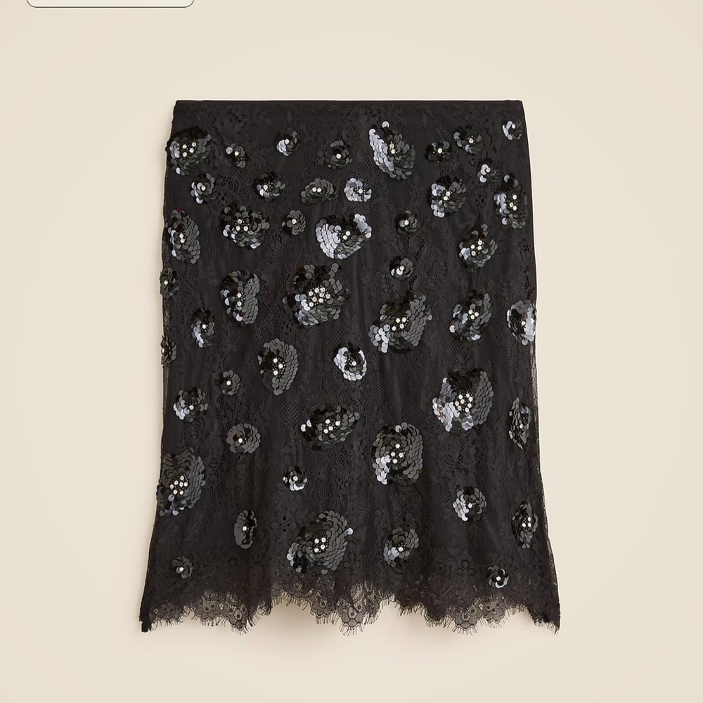 J. Crew Black Lace Mini Skirt with Blue Sequin Flowers
